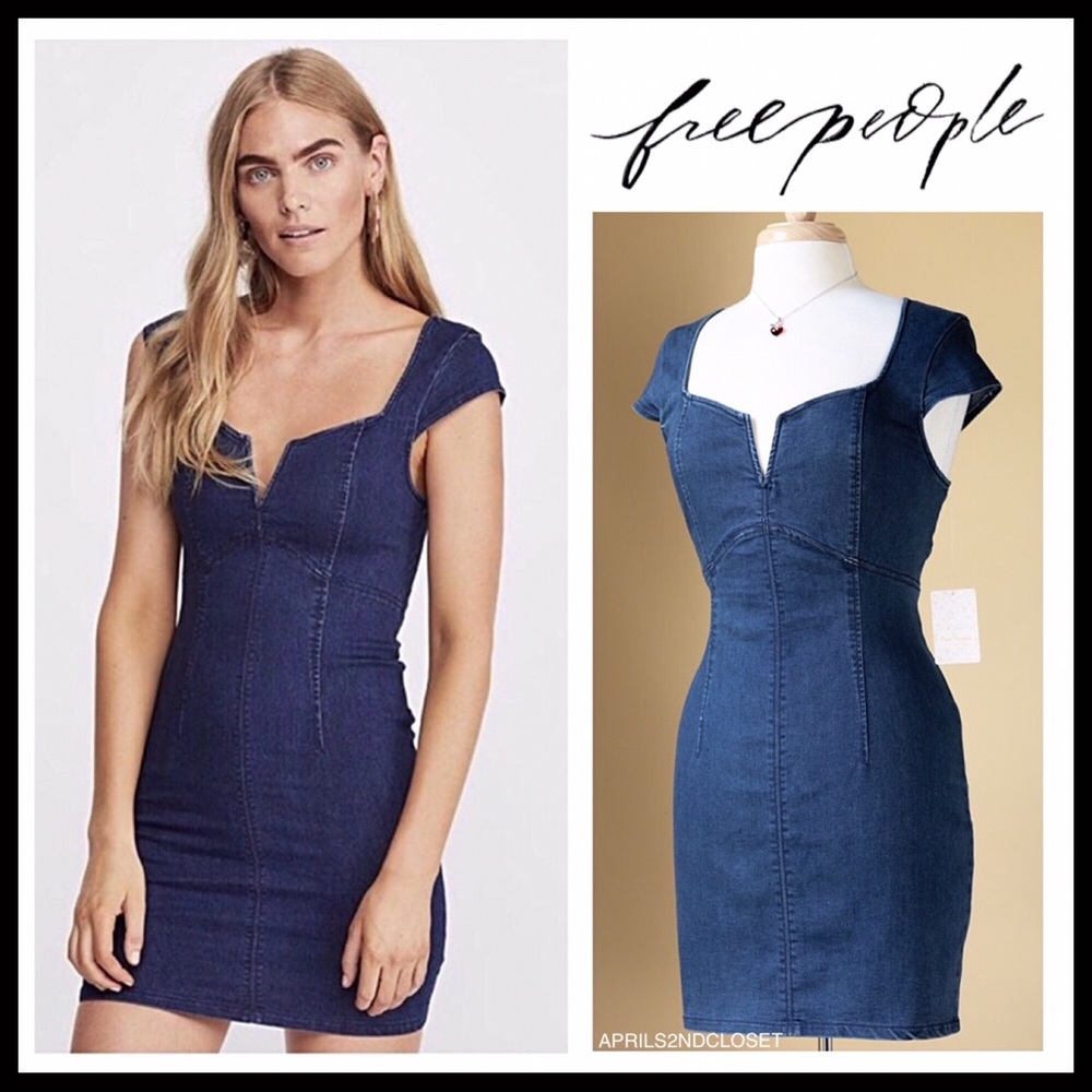❗️6-HOUR SALE❗️FREE PEOPLE BOHO DENIM DRESS A2C - Picture 1 of 8